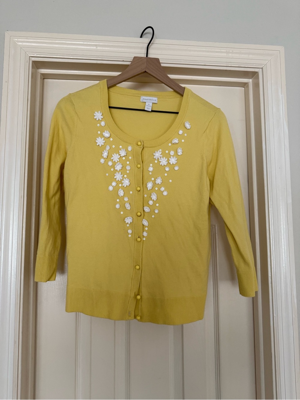Charlotte Russe Yellow Floral Appliqué Button-Front Cardigan
